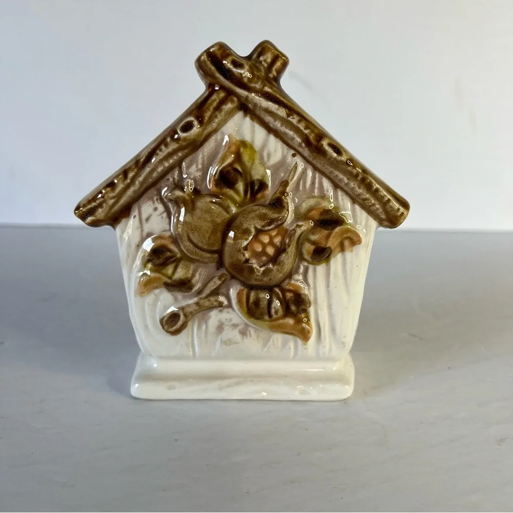 Vintage Ceramic Bird House Tree Forest Napkin or Mail Holder Cell Phone Storage